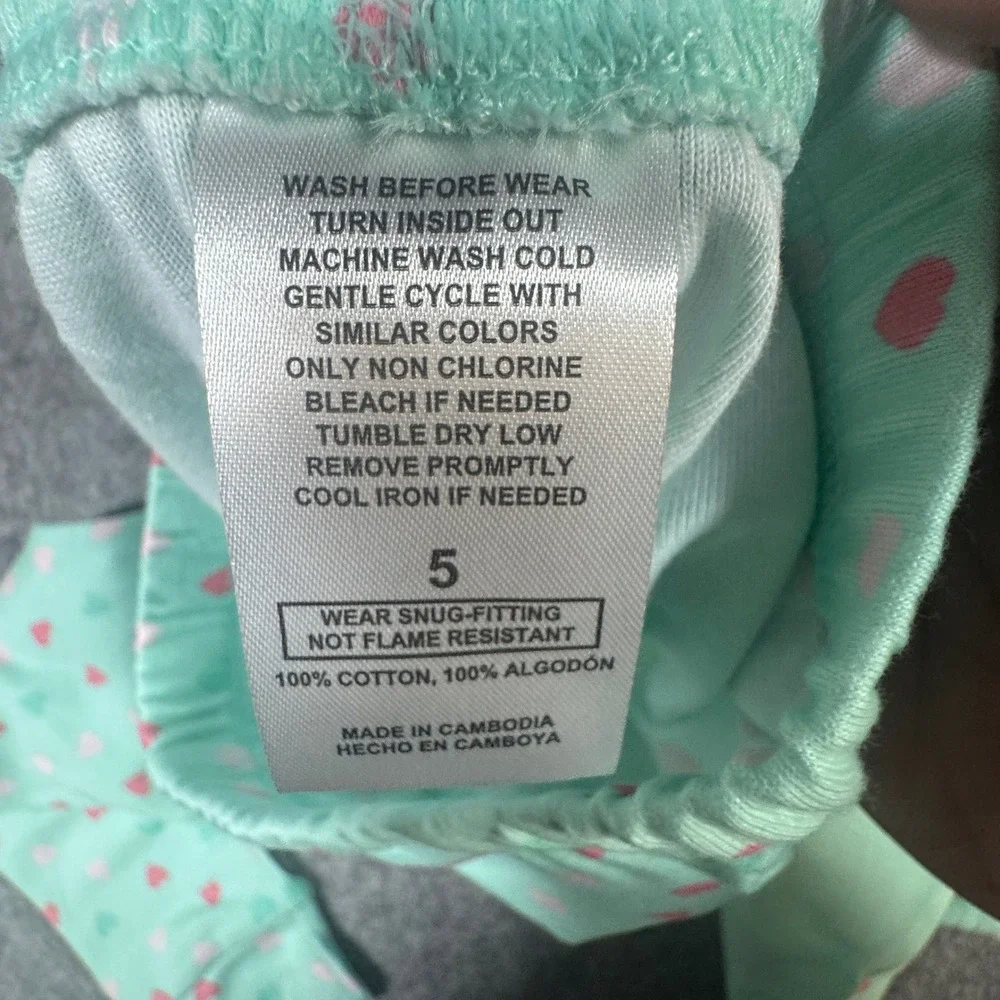 Disney Lilo & Stitch Girls 4 Piece Pajama Set Size 5 Mint Pink Cotton Snug Fit